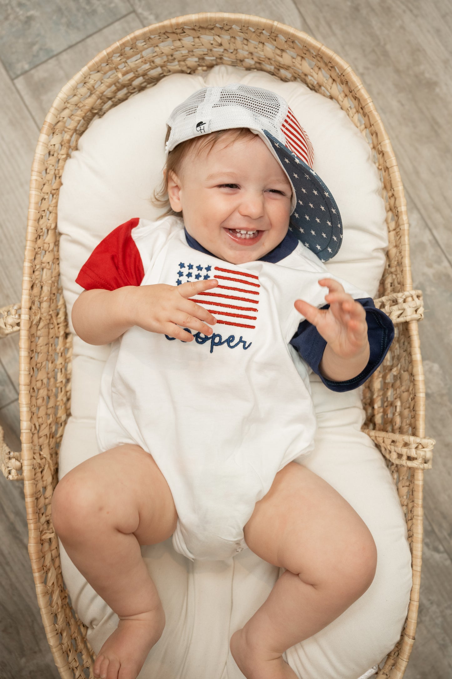 Custom Embroidered 4th of July Colorblock T-Shirt Romper or Oversized Tee - Flag