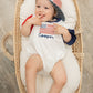 Custom Embroidered 4th of July Colorblock T-Shirt Romper or Oversized Tee - Flag