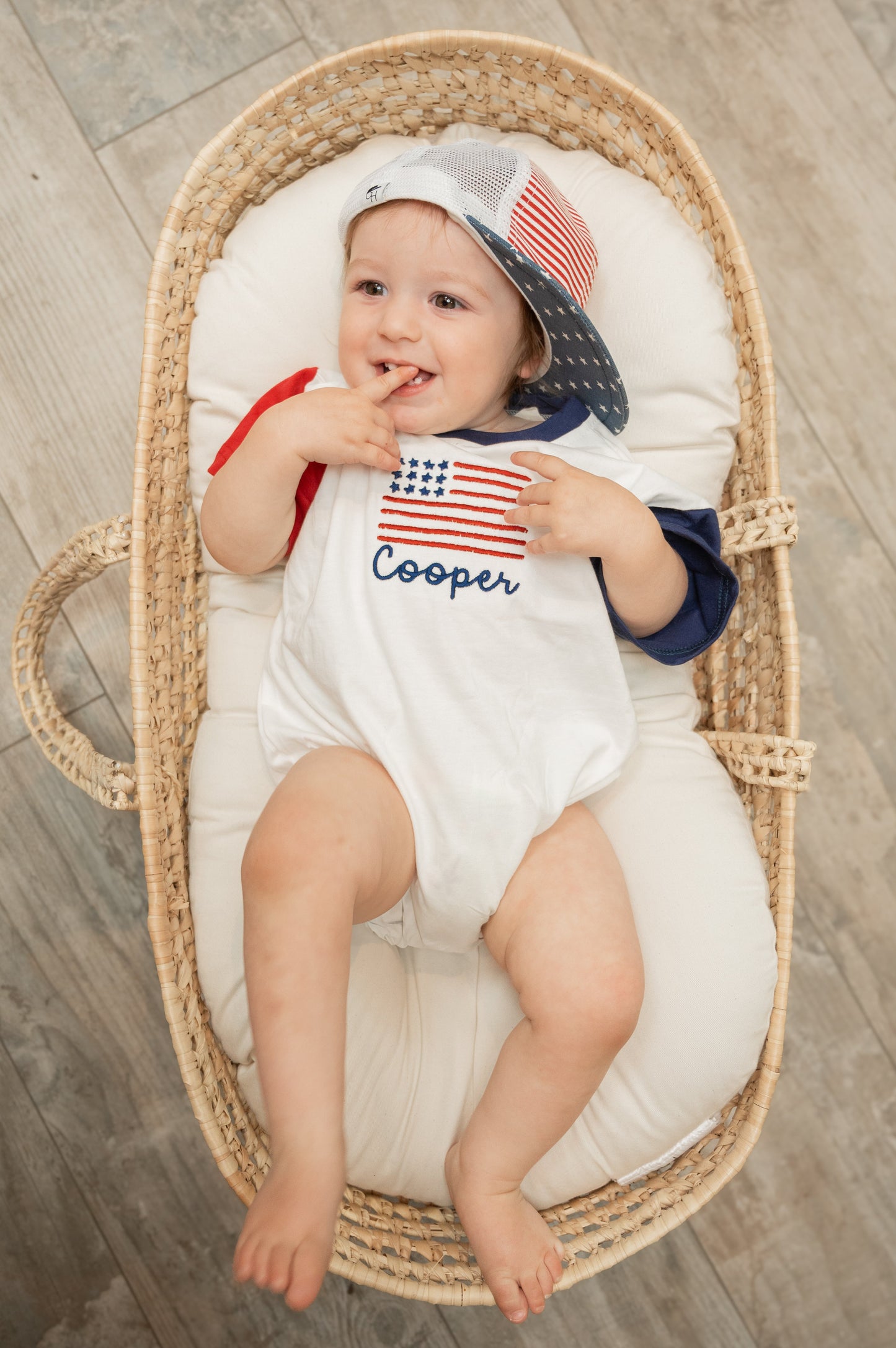Custom Embroidered 4th of July Colorblock T-Shirt Romper or Oversized Tee - Flag