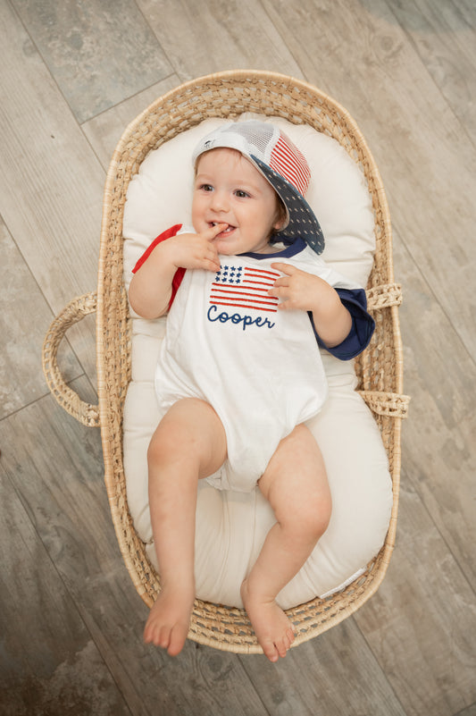 Custom Embroidered 4th of July Colorblock T-Shirt Romper