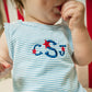 Custom Embroidered Blue Striped Bubble Romper - Summer or 4th of July
