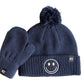 Navy Smiley Pom Pom Hat