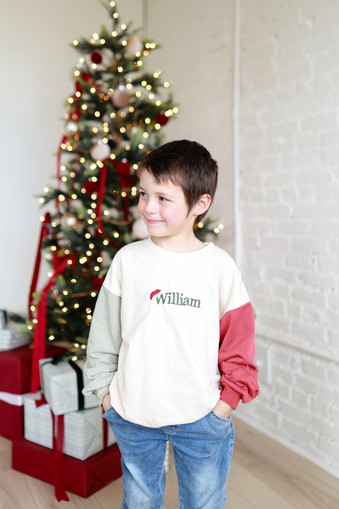 Custom Embroidered Christmas Colorblock Crewneck Sweatshirt