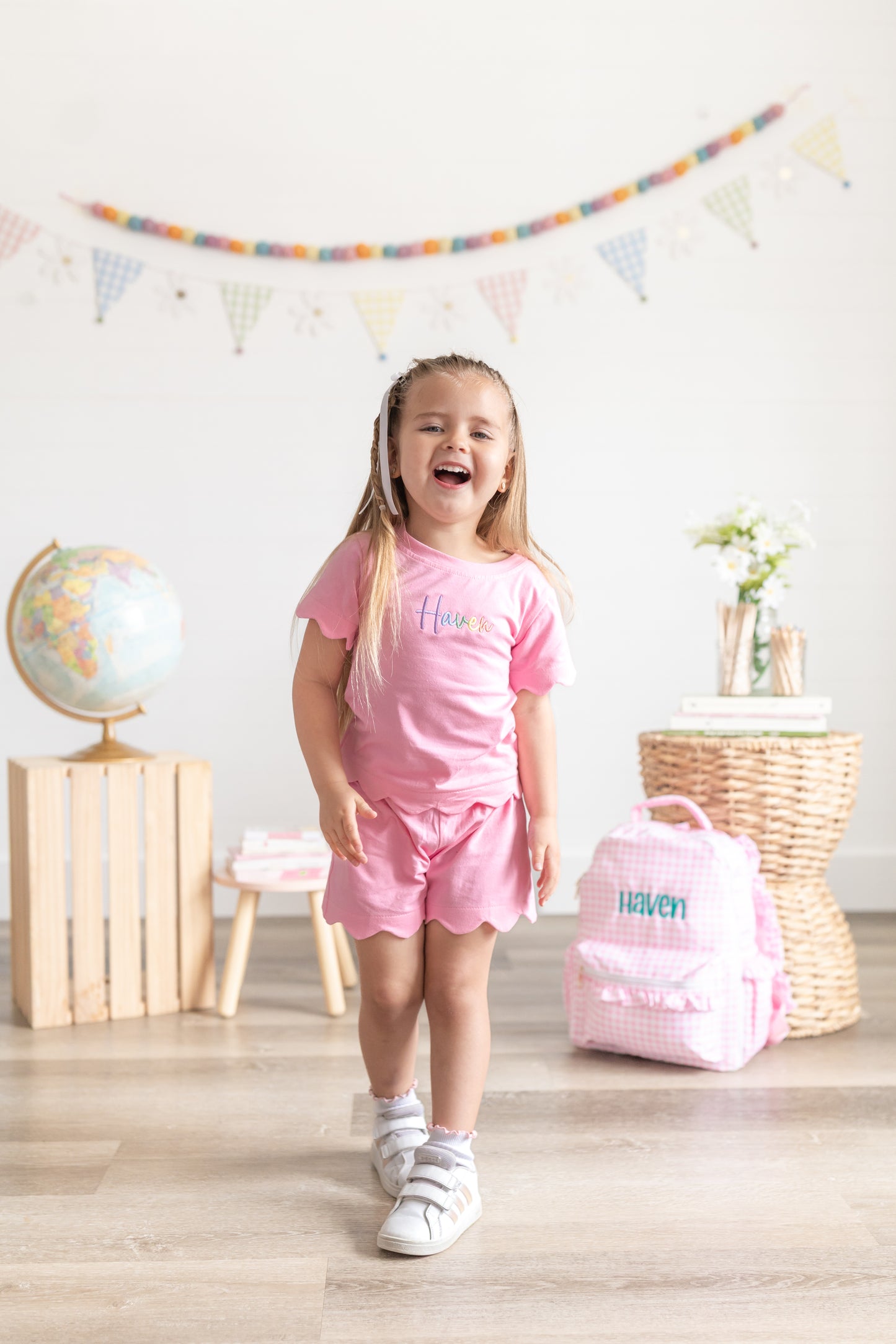 Custom Embroidered Scalloped Shorts Set - Pink or Purple
