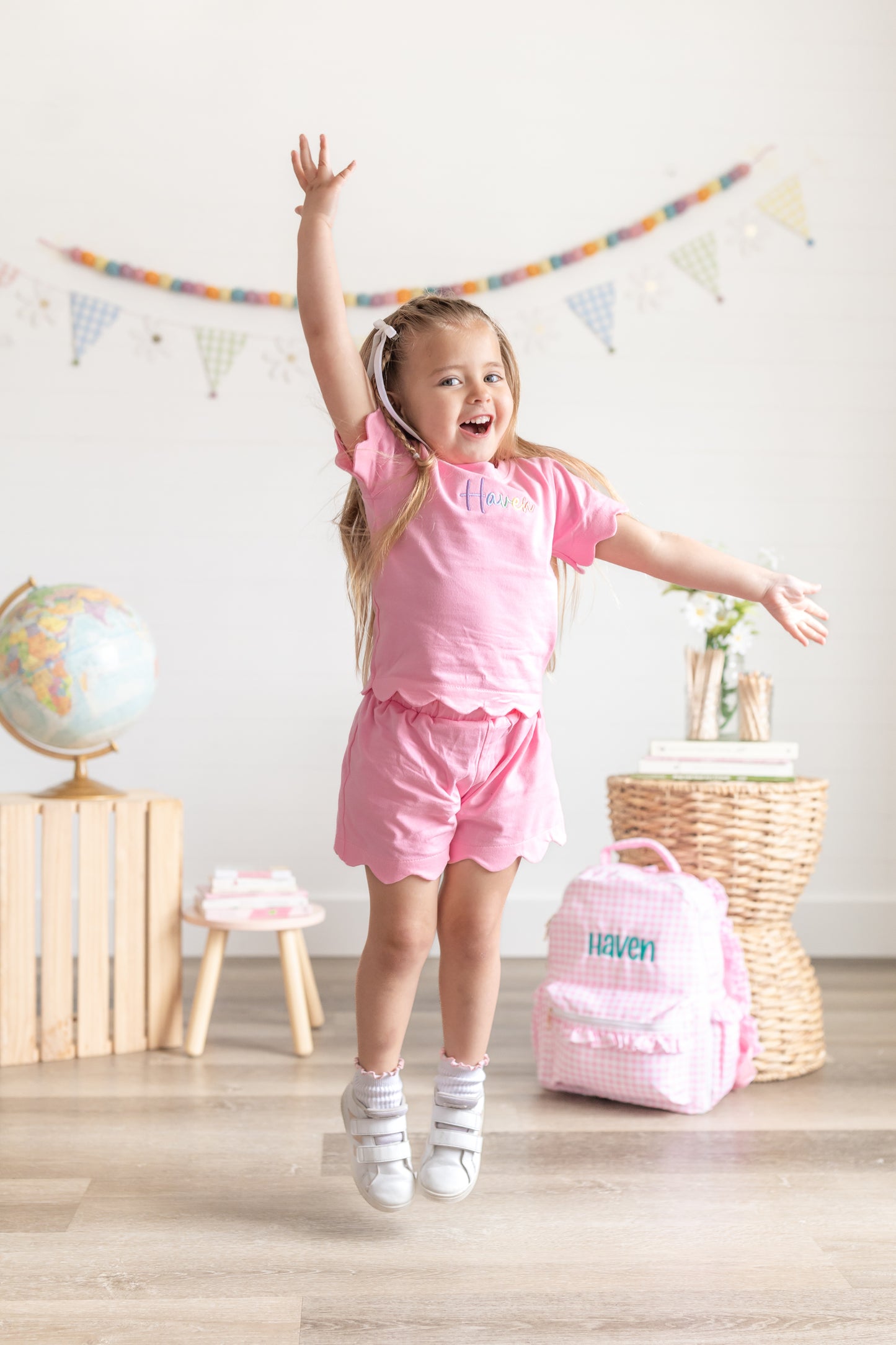 Custom Embroidered Scalloped Shorts Set - Pink or Purple