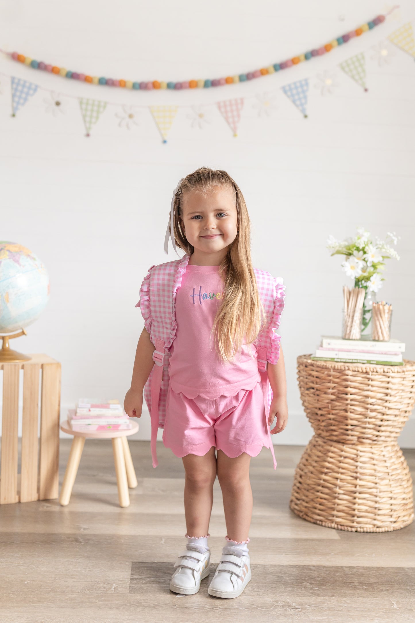 Custom Embroidered Scalloped Shorts Set - Pink or Purple