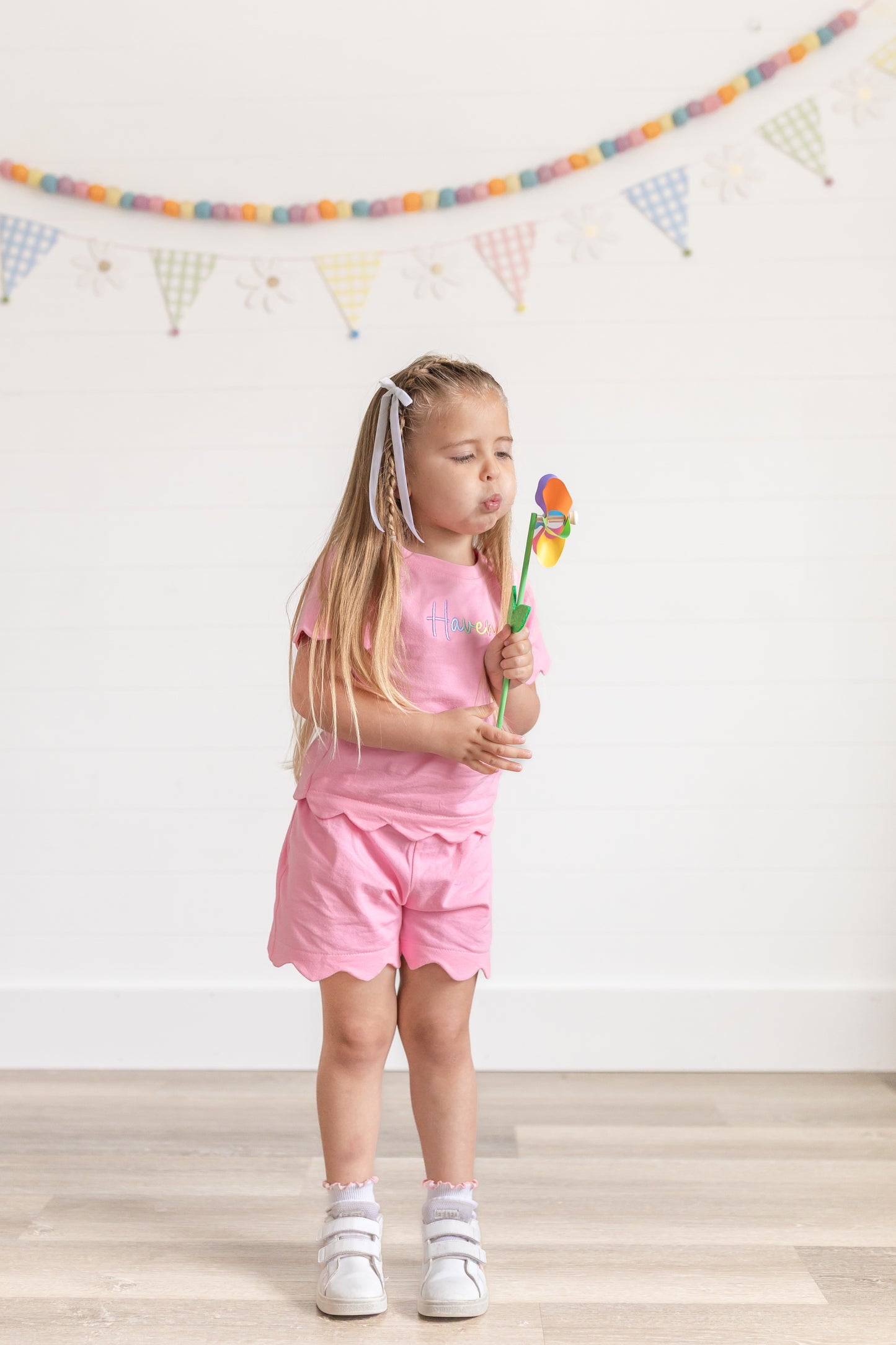 Custom Embroidered Scalloped Shorts Set - Pink or Purple