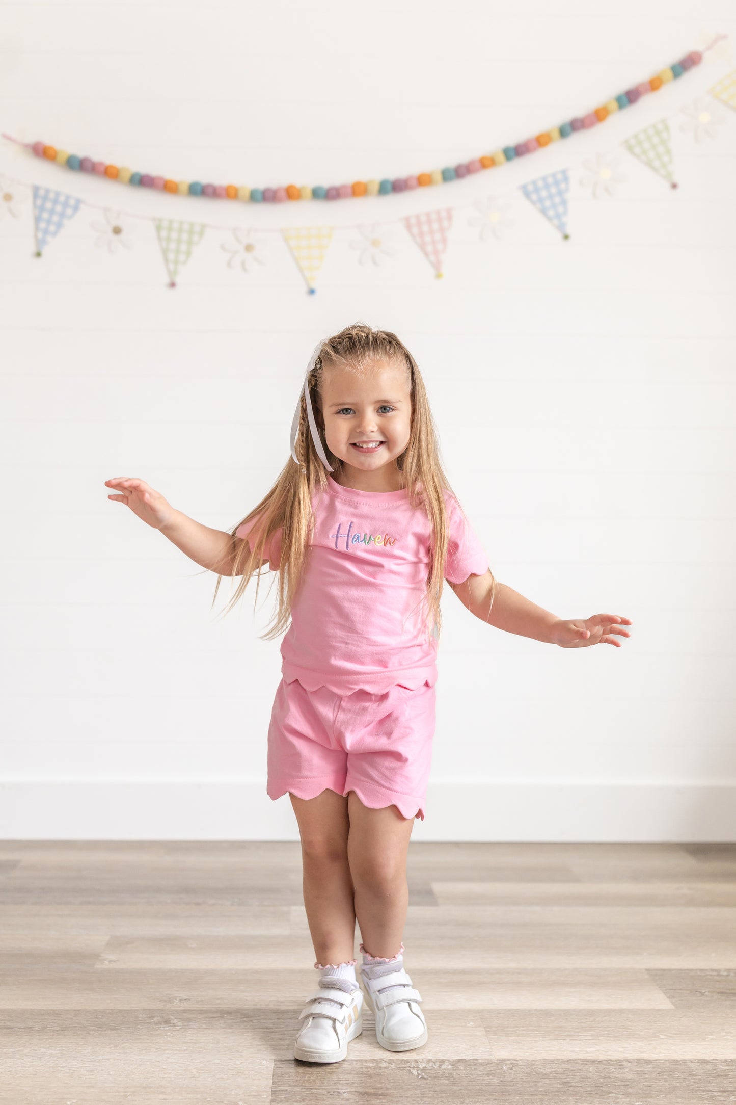 Custom Embroidered Scalloped Shorts Set - Pink or Purple