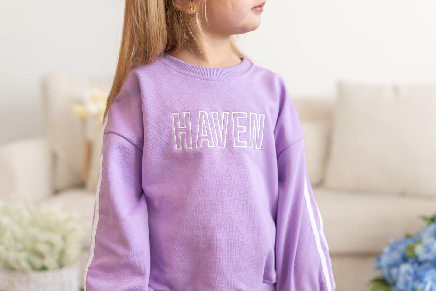 Custom Embroidered Varsity Striped Jogger Set – Purple