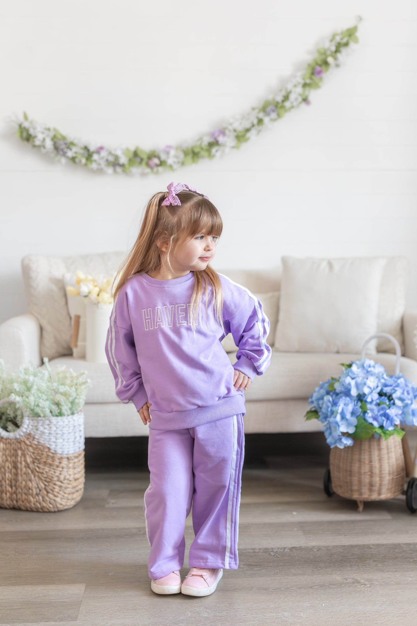 Custom Embroidered Varsity Striped Jogger Set – Purple