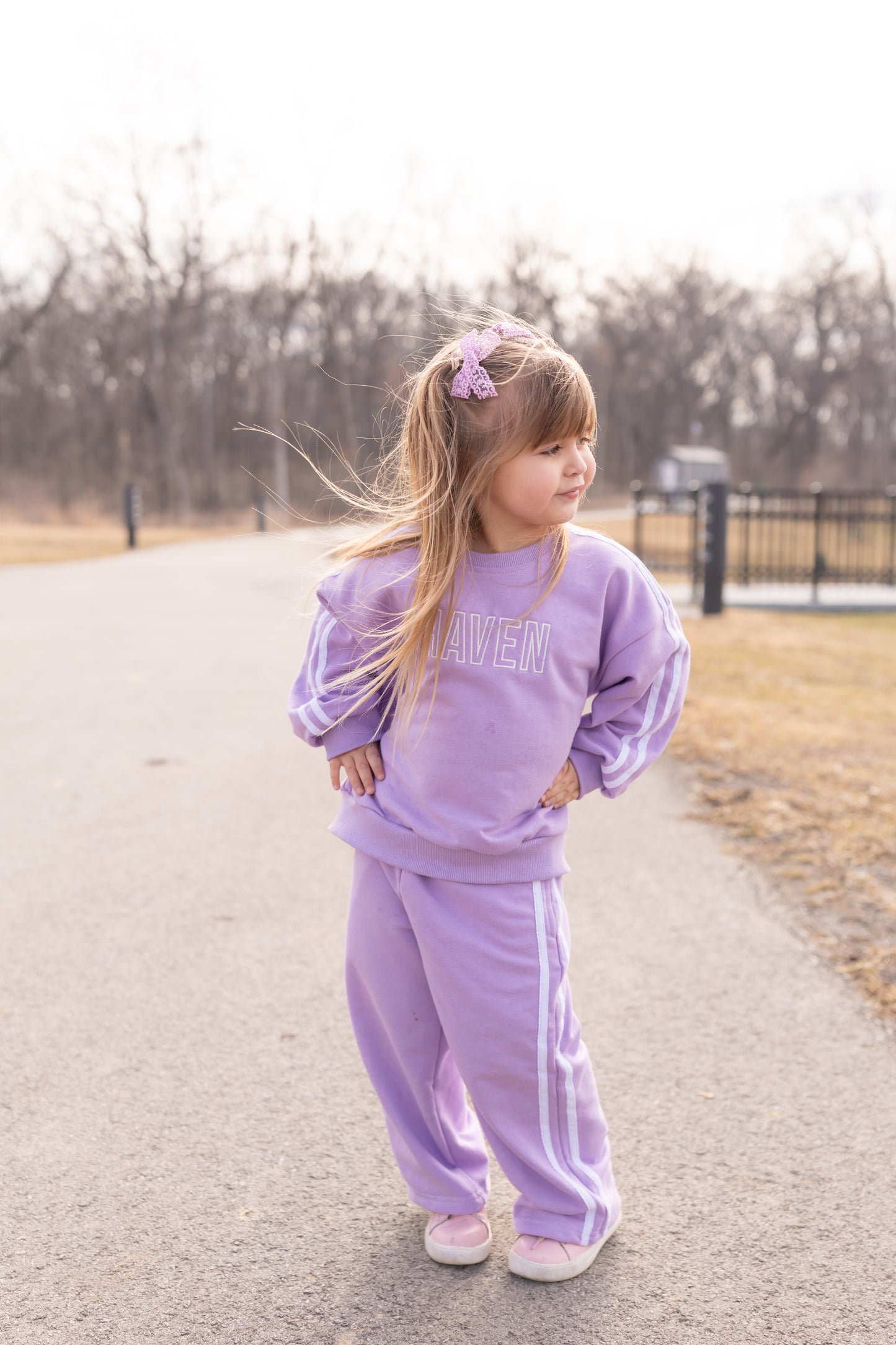 Custom Embroidered Varsity Striped Jogger Set – Purple