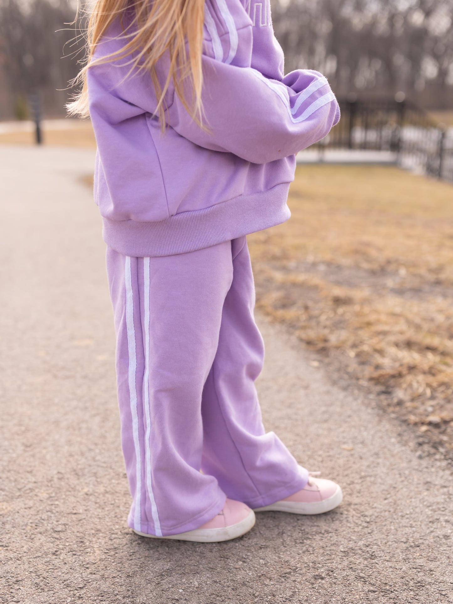 Custom Embroidered Varsity Striped Jogger Set – Purple