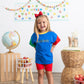 Custom Embroidered 90s Back to School Colorblock T-Shirt Romper or Oversized Tee & Biker Set