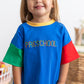 Custom Embroidered 90s Back to School Colorblock T-Shirt Romper or Oversized Tee & Biker Set