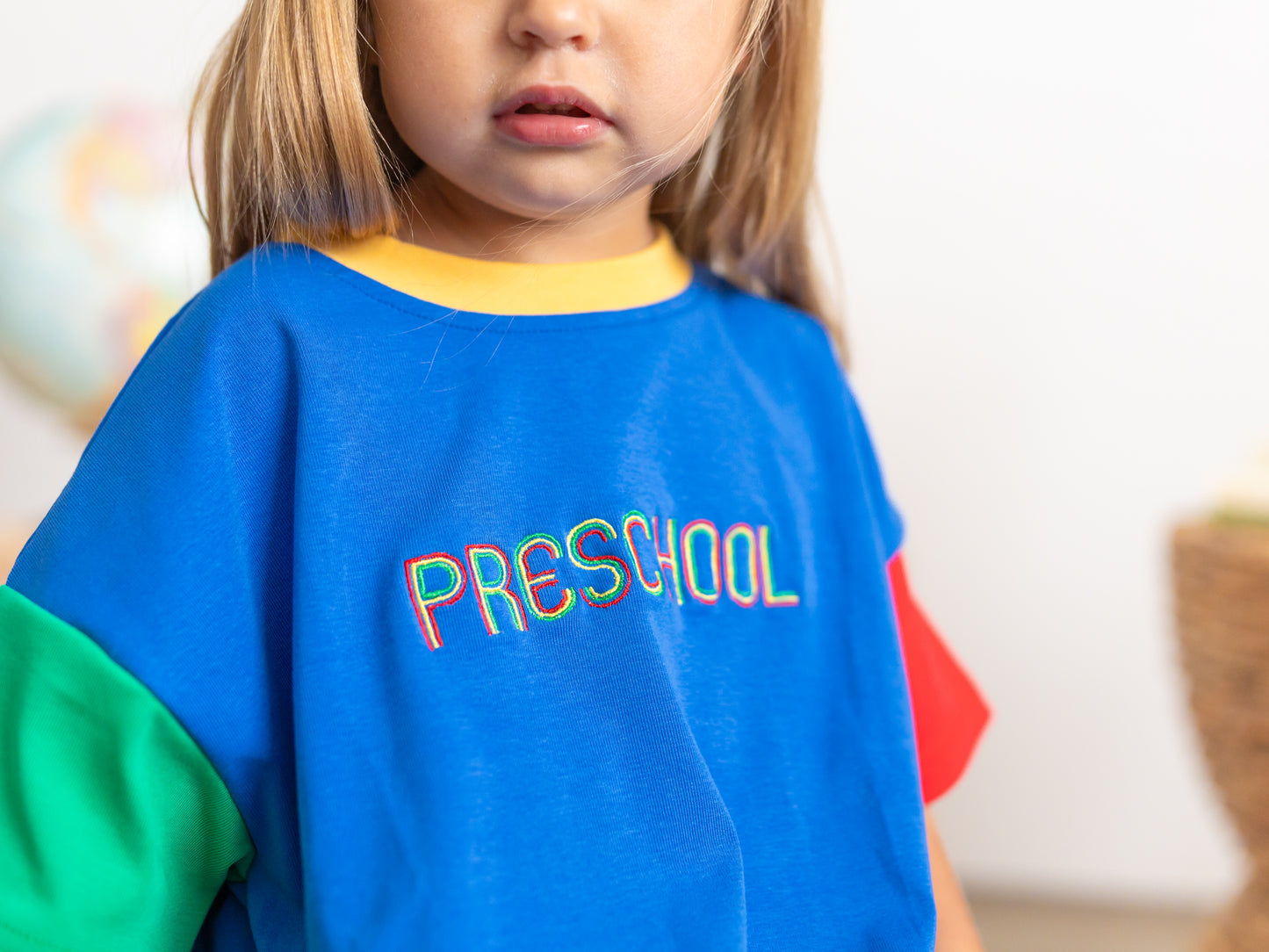 Custom Embroidered 90s Back to School Colorblock T-Shirt Romper or Oversized Tee & Biker Set