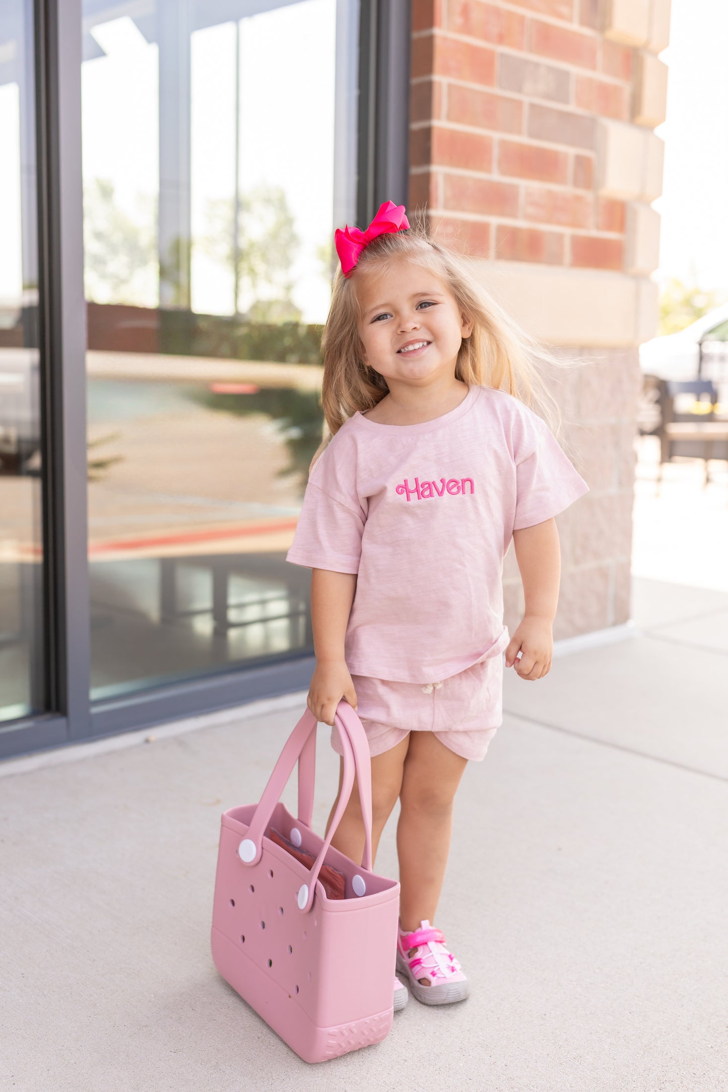 Custom Embroidered Organic Cotton Shorts Set - Pink