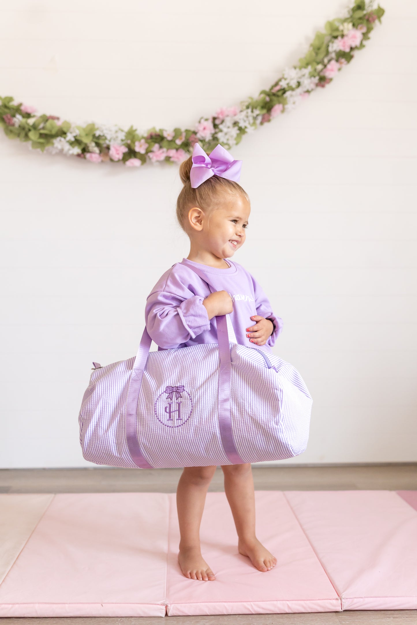 Custom Embroidered Seersucker Toddler Duffle Bag - Purple