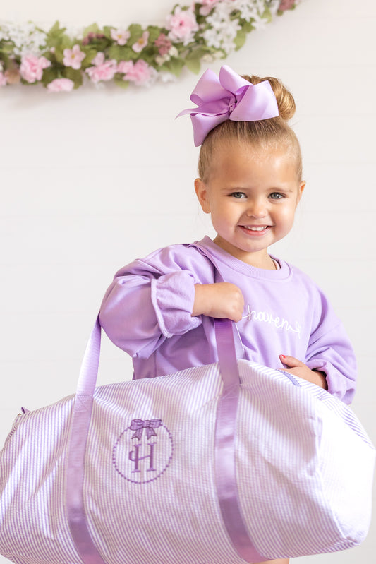 Custom Embroidered Seersucker Toddler Duffle Bag - Purple