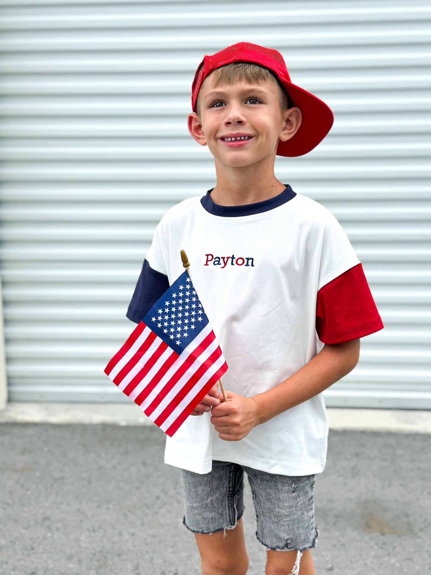 Custom Embroidered 4th of July Oversized Colorblock Tee