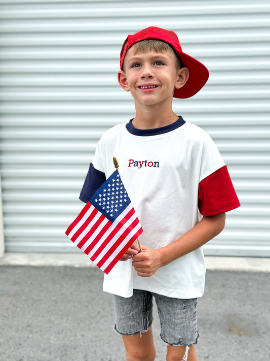 Custom Embroidered 4th of July Oversized Colorblock Tee