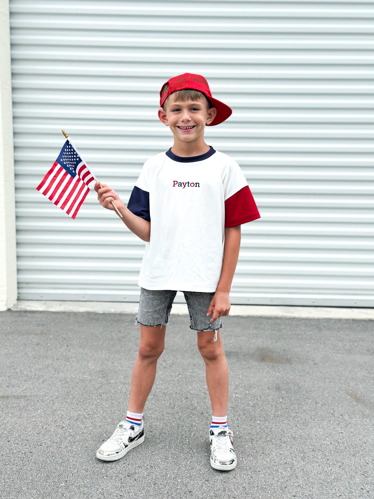 Custom Embroidered 4th of July Oversized Colorblock Tee