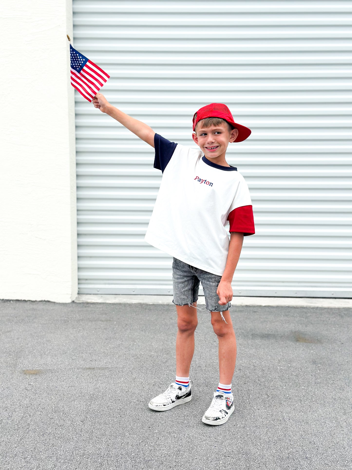 Custom Embroidered 4th of July Oversized Colorblock Tee