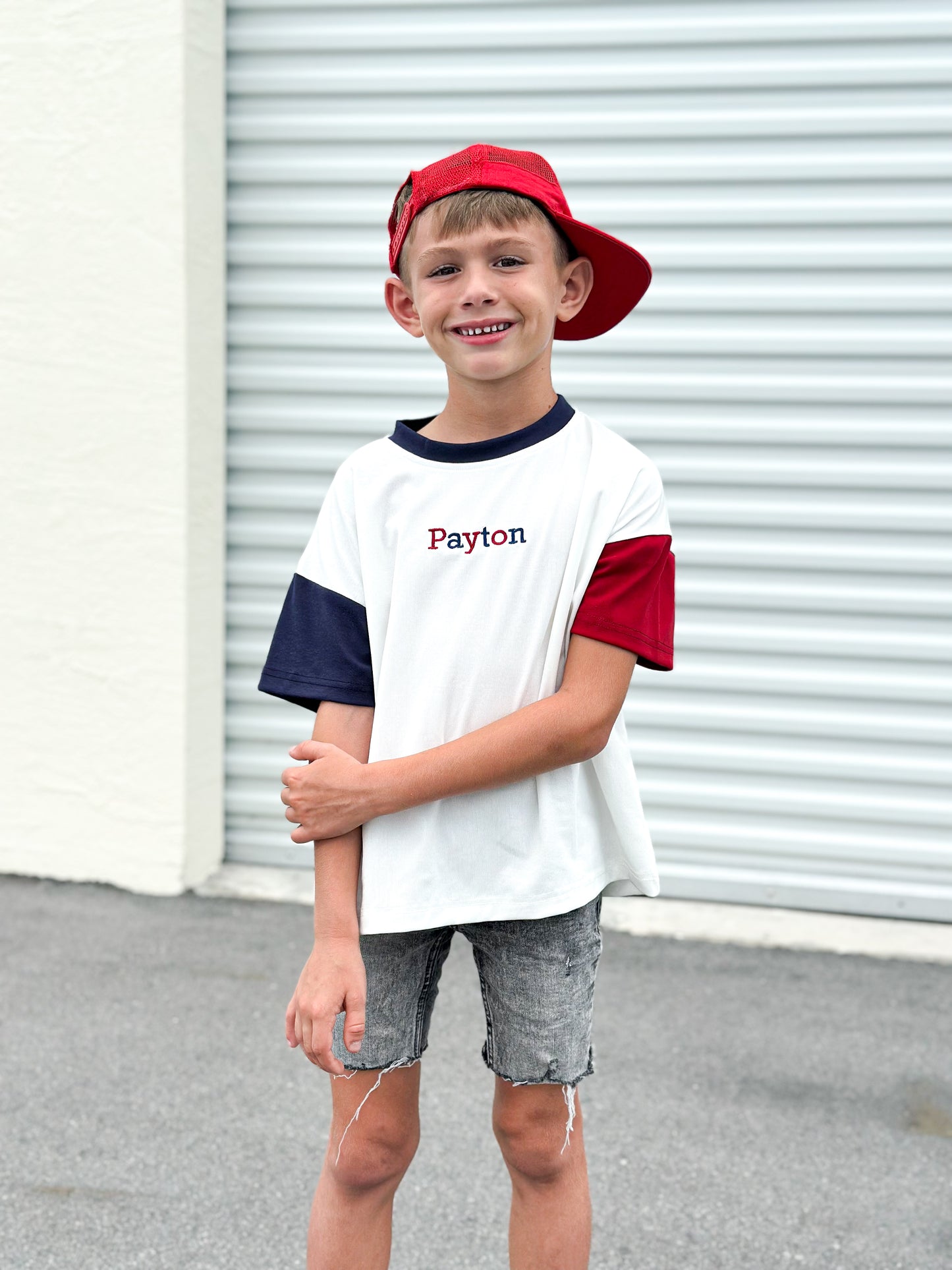 Custom Embroidered 4th of July Oversized Colorblock Tee