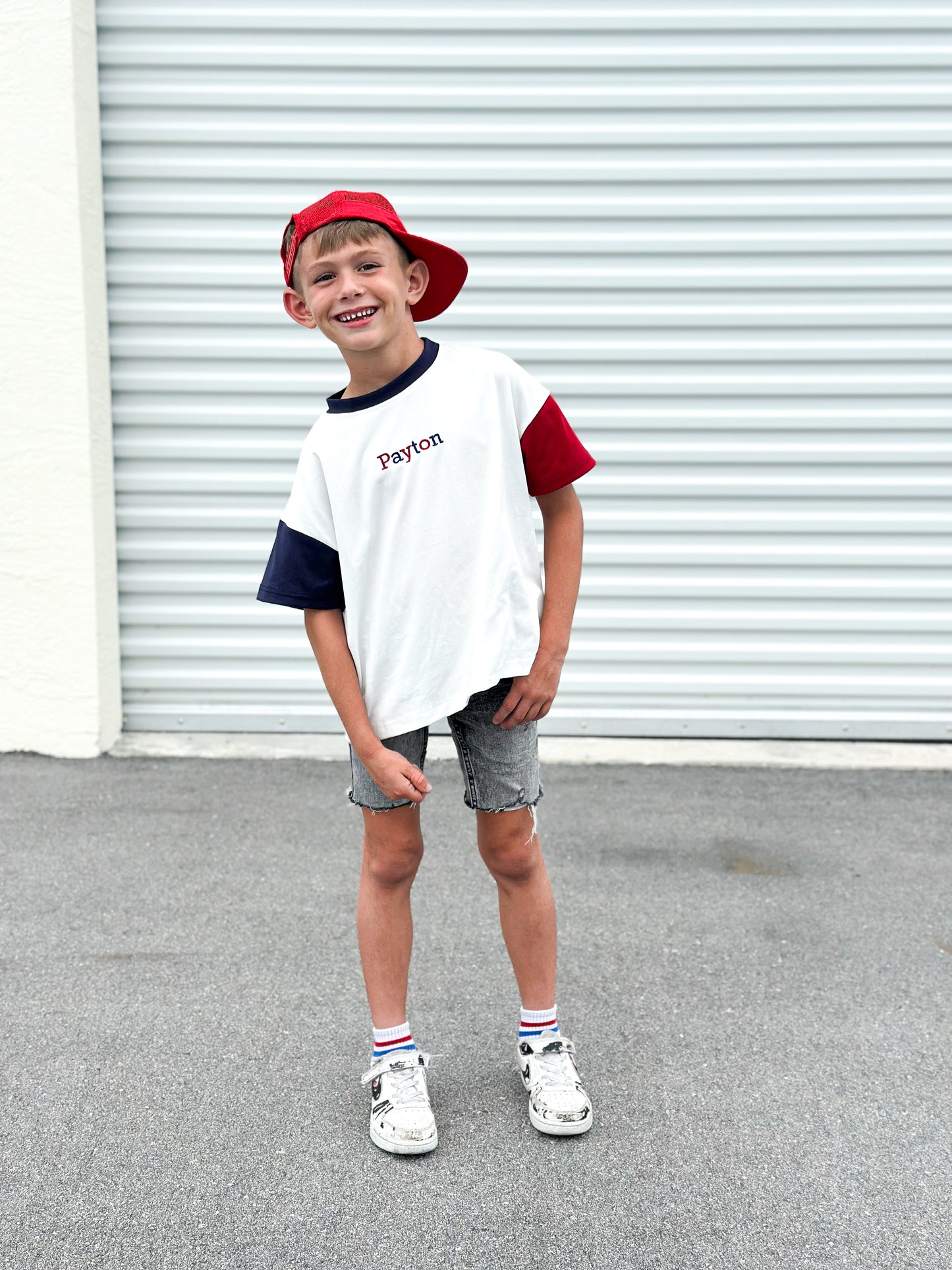 Custom Embroidered 4th of July Oversized Colorblock Tee