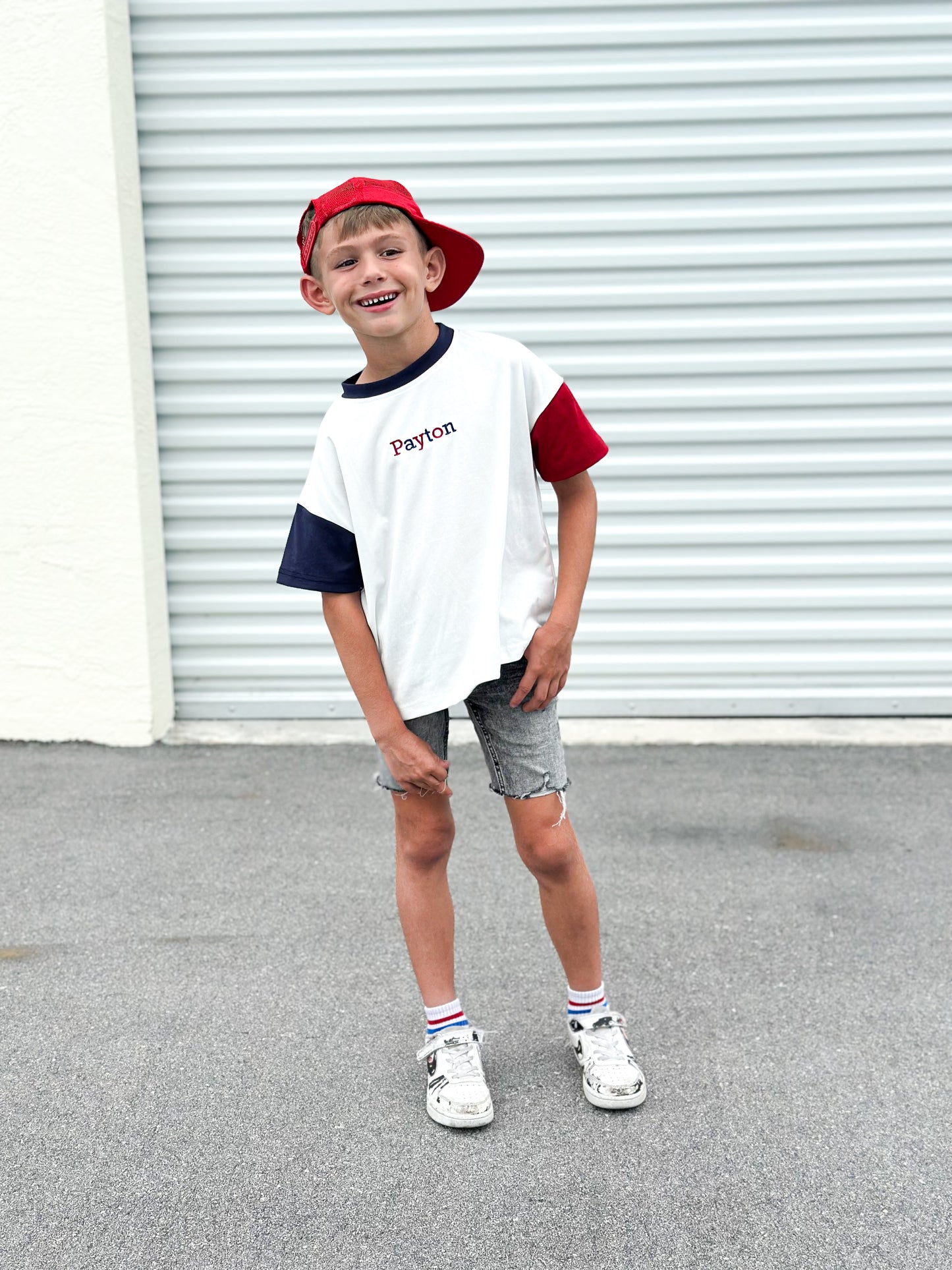 Custom Embroidered 4th of July Oversized Colorblock Tee