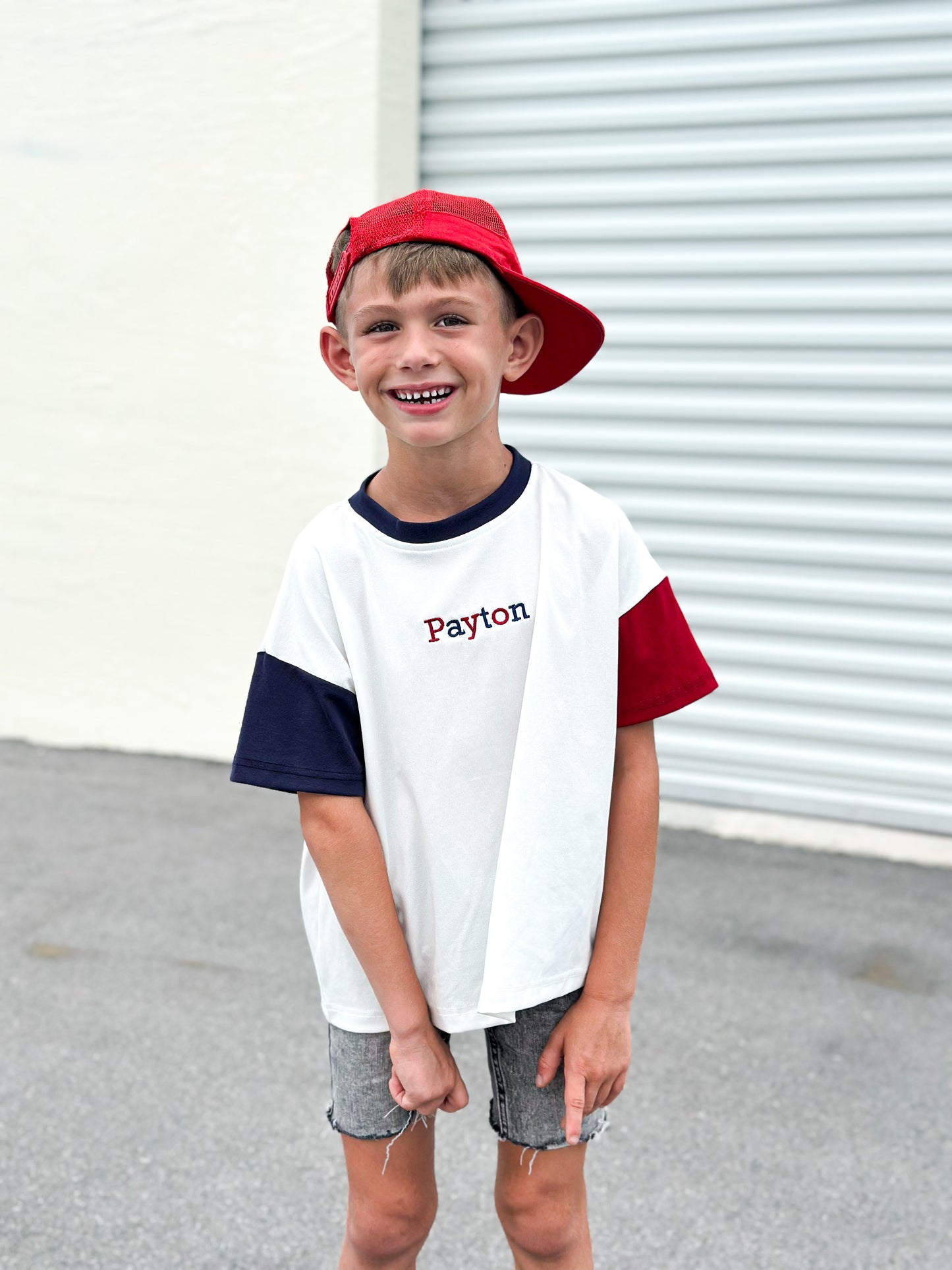 Custom Embroidered 4th of July Oversized Colorblock Tee