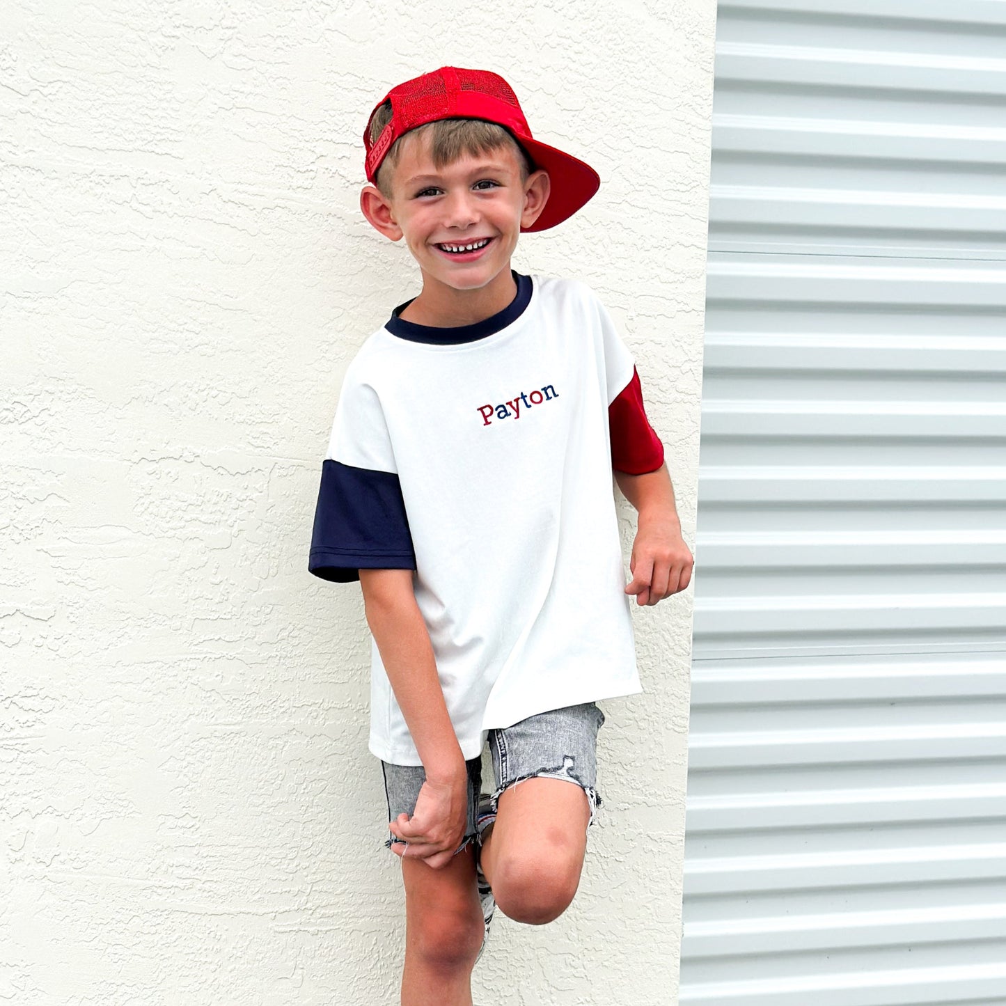 Custom Embroidered 4th of July Oversized Colorblock Tee