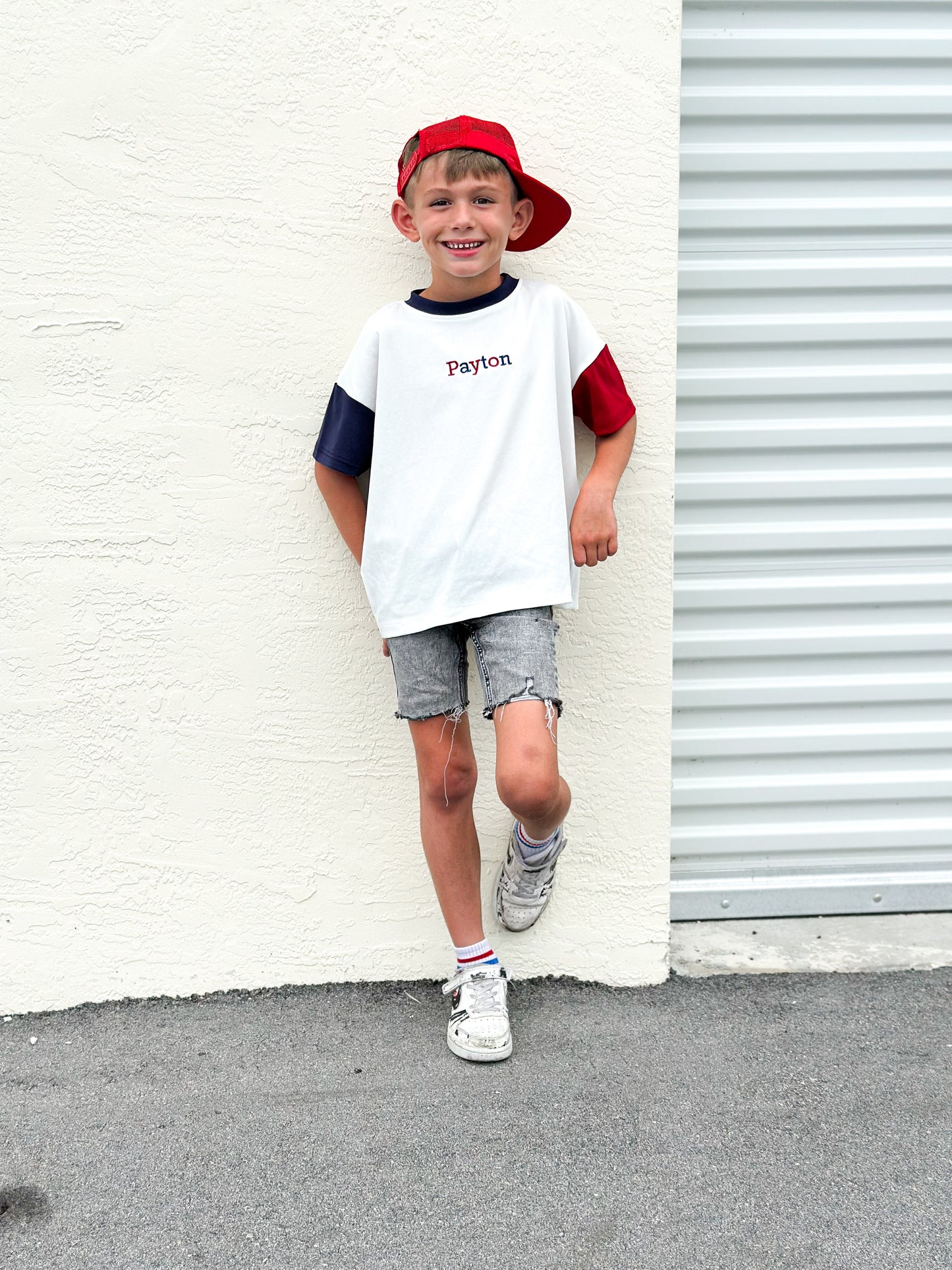 Custom Embroidered 4th of July Oversized Colorblock Tee
