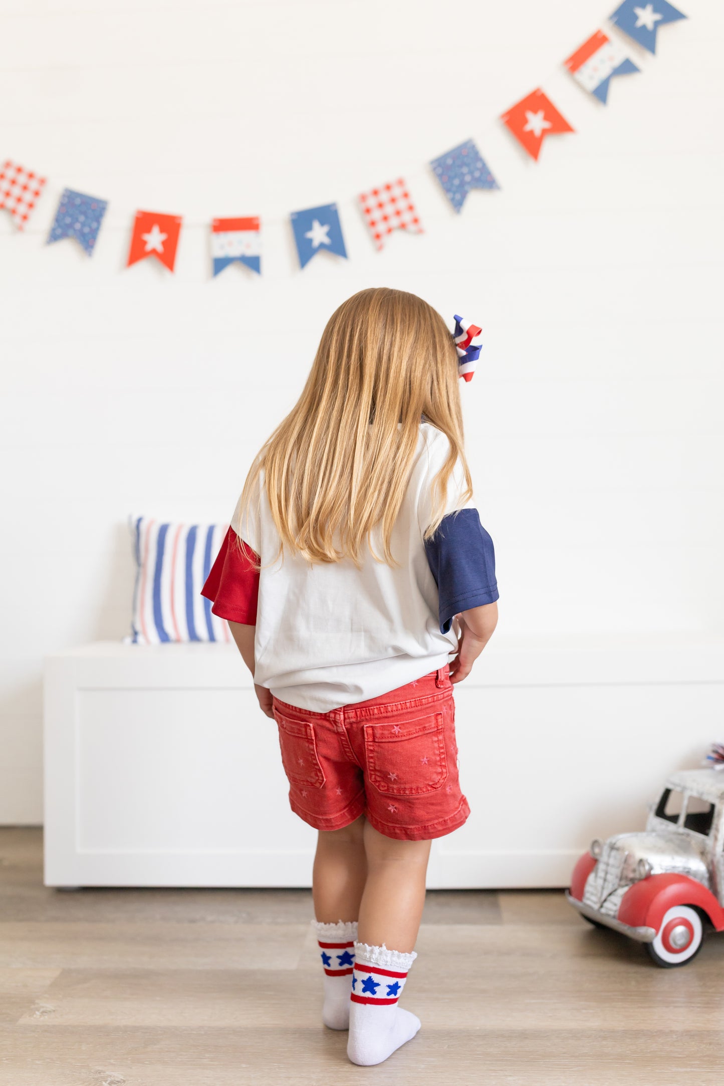 Custom Embroidered 4th of July Oversized Colorblock Tee - Star Font