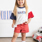 Custom Embroidered 4th of July Oversized Colorblock Tee - Star Font