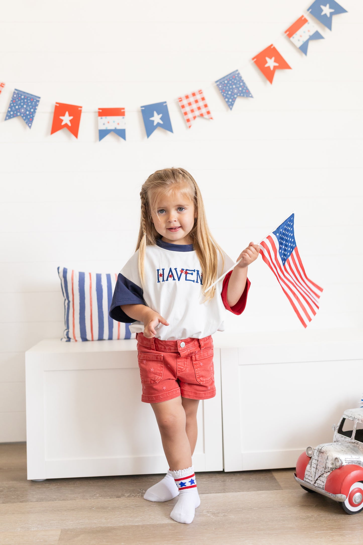 Custom Embroidered 4th of July Oversized Colorblock Tee - Star Font