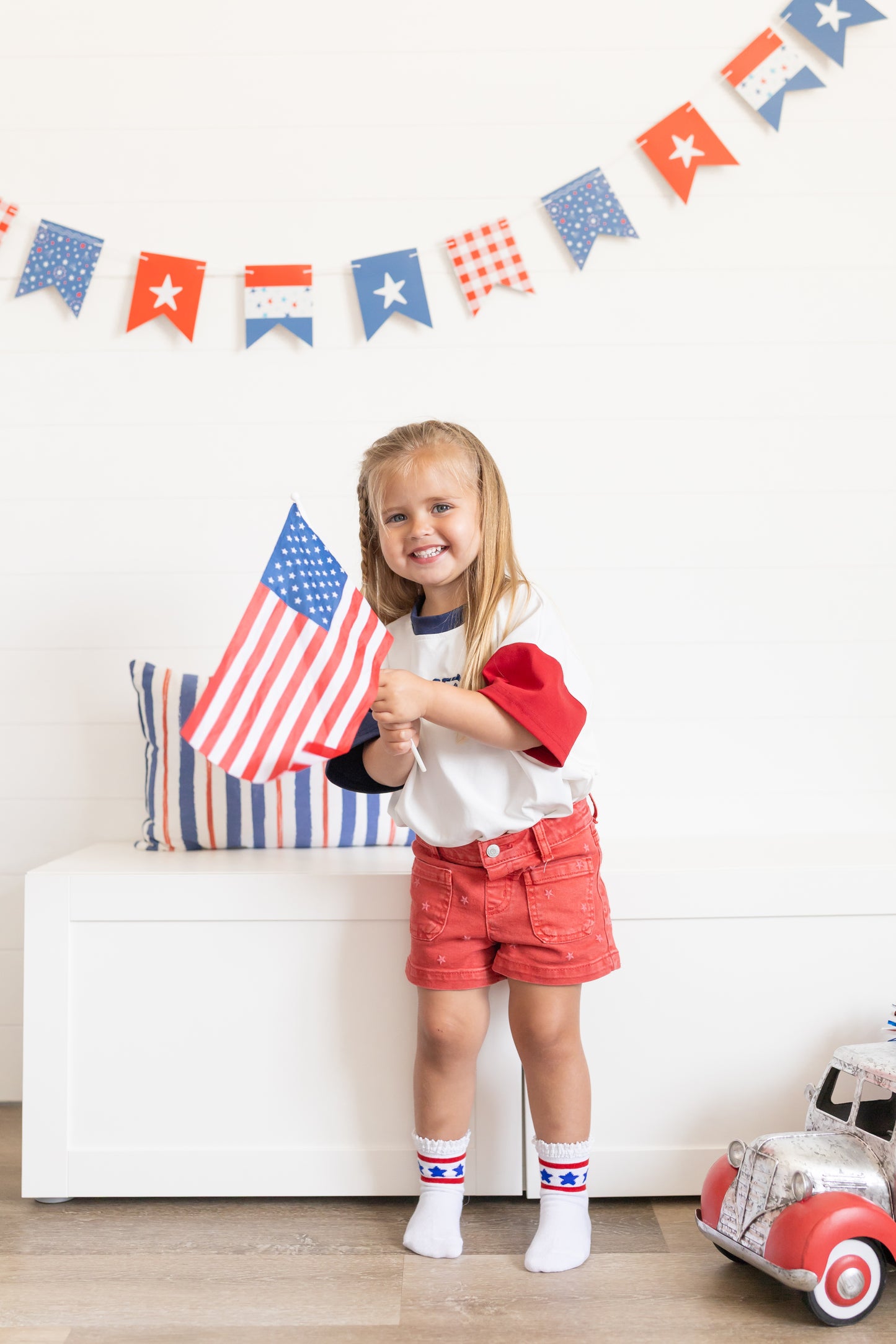 Custom Embroidered 4th of July Oversized Colorblock Tee - Star Font