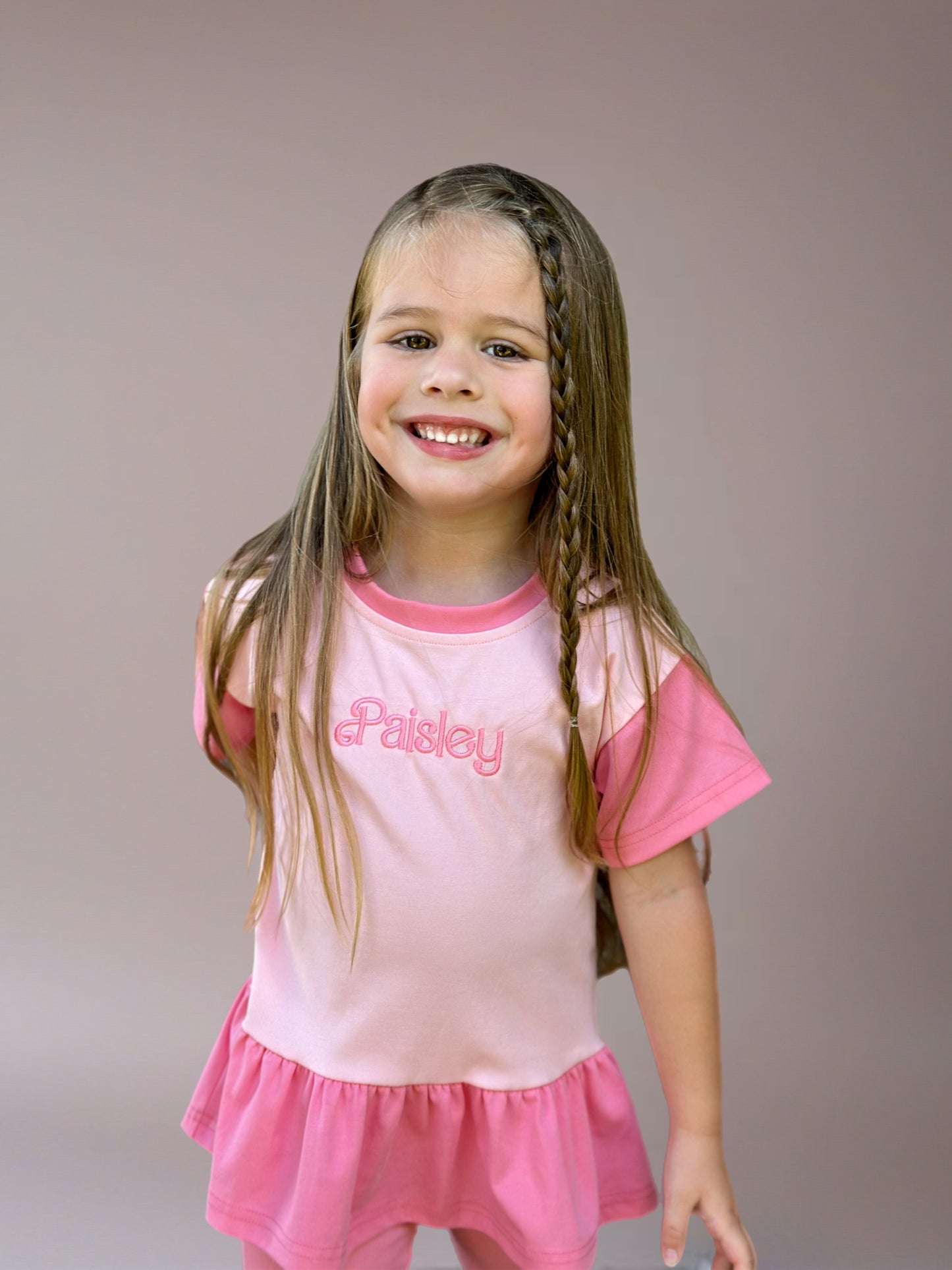 Custom Embroidered Colorblock Peplum Tee and Biker Shorts Set