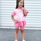 Custom Embroidered Colorblock Peplum Tee and Biker Shorts Set