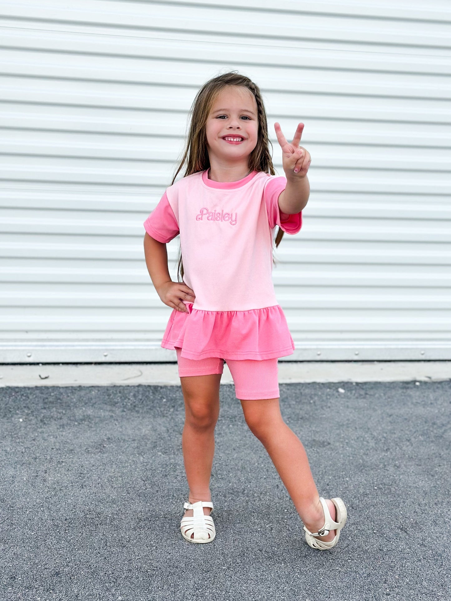 Custom Embroidered Colorblock Peplum Tee and Biker Shorts Set