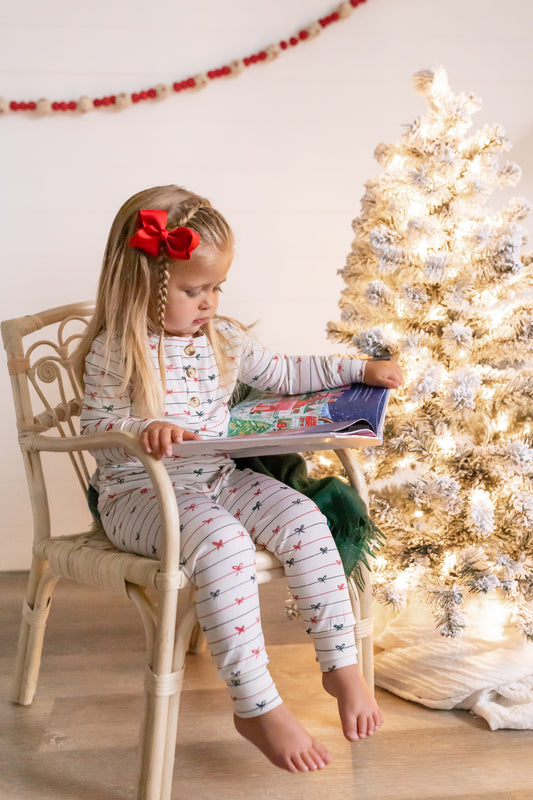 Weihnachts-Pyjama „Henley Bamboo“ mit Schleife, 2-teilig