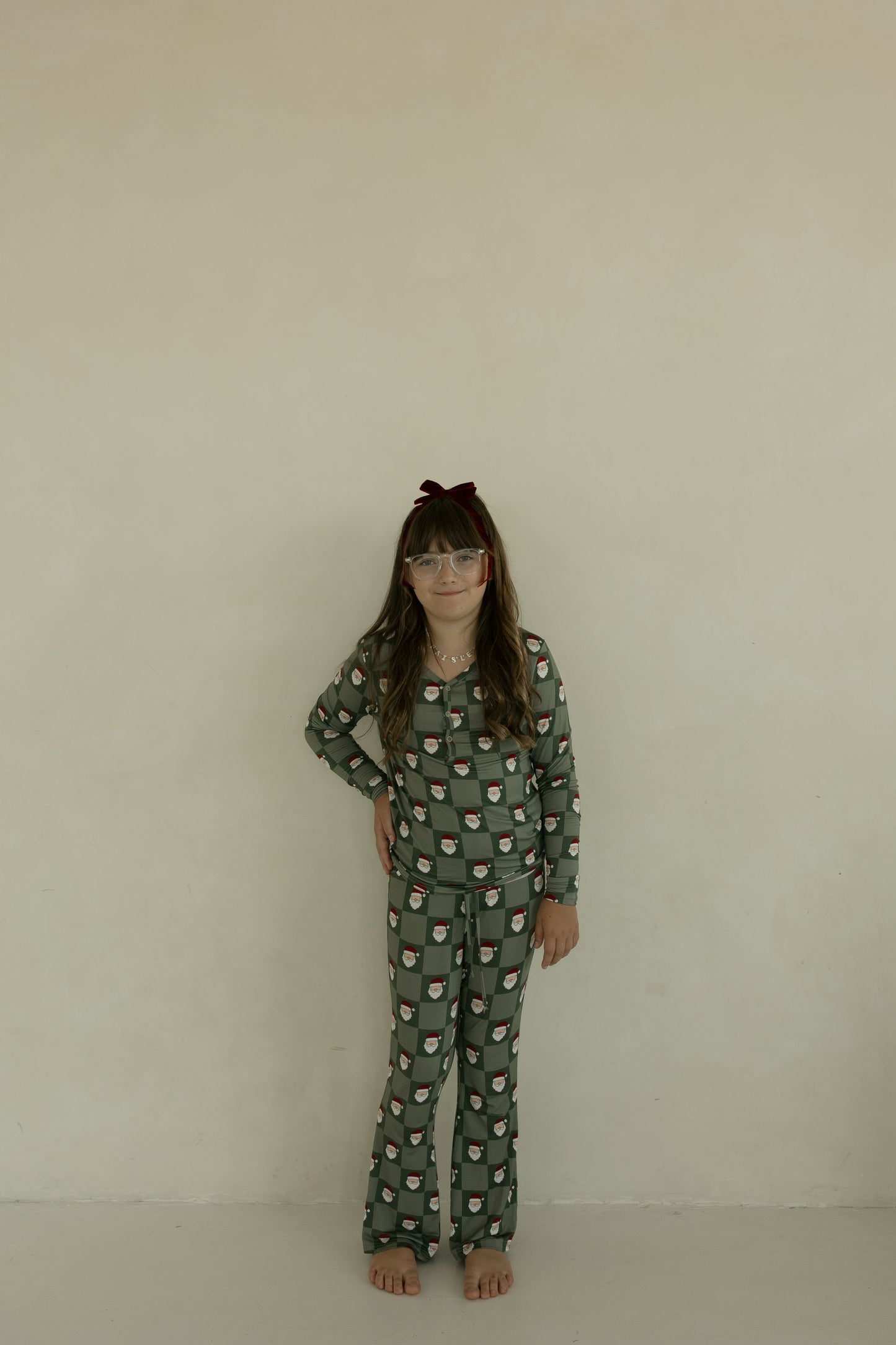 Pre-Teen Flare Bamboo Pajamas | Santa Checkerboard