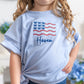 Custom Embroidered Light Blue 4th of July Oversized Tee or T-Shirt Romper - Bow Flag
