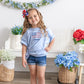 Custom Embroidered Light Blue 4th of July Oversized Tee or T-Shirt Romper - Bow Flag