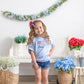 Custom Embroidered Light Blue 4th of July Oversized Tee or T-Shirt Romper - Bow Flag