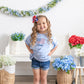 Custom Embroidered Light Blue 4th of July Oversized Tee or T-Shirt Romper - Bow Flag