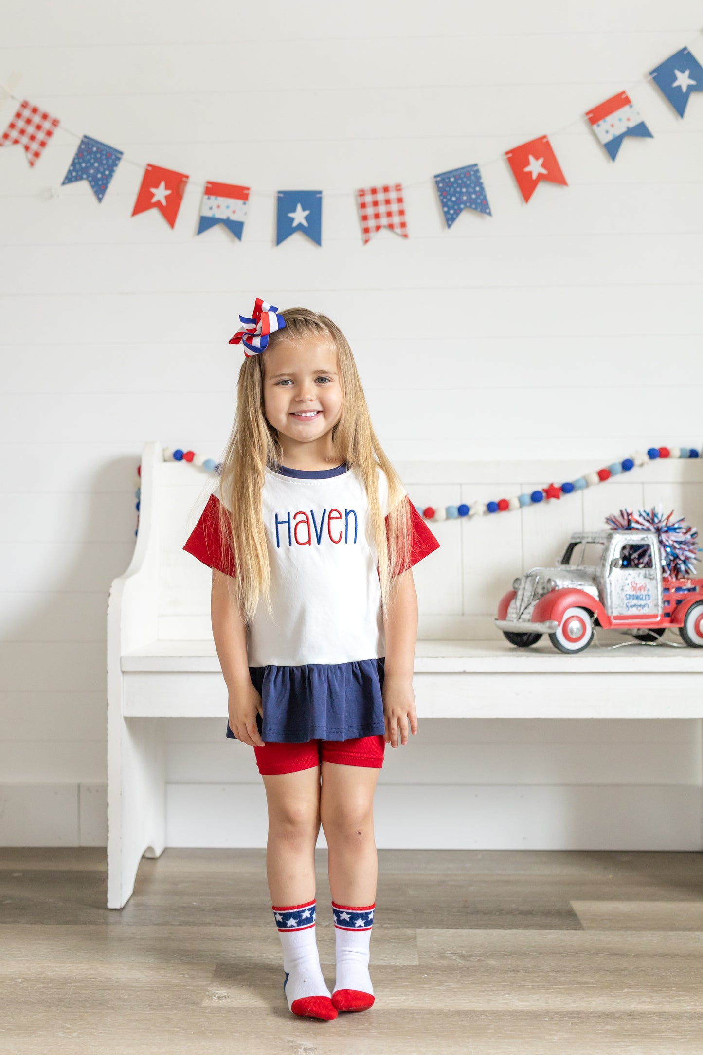 Custom Embroidered 4th of July Colorblock Peplum Set