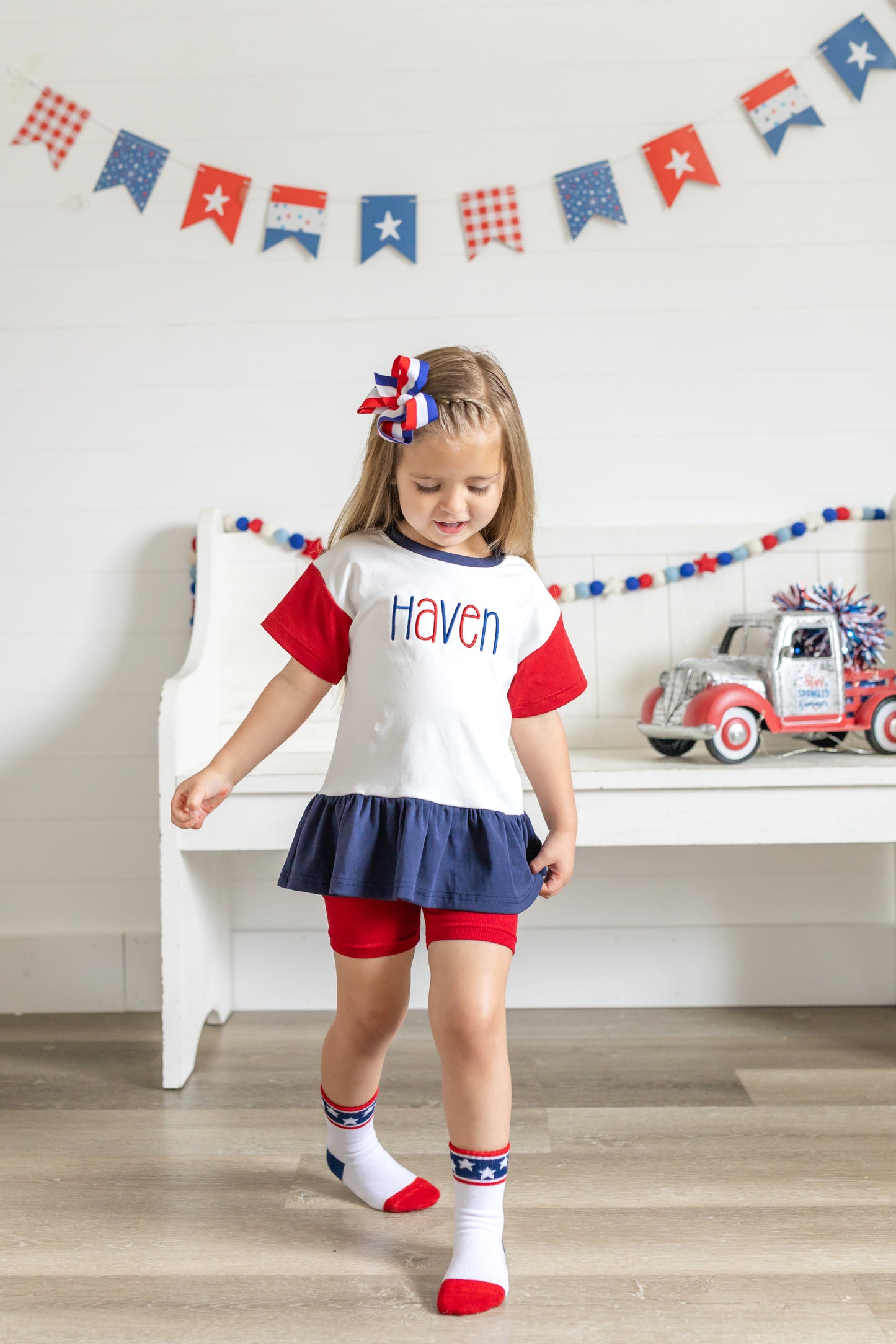 Custom Embroidered 4th of July Colorblock Peplum Set