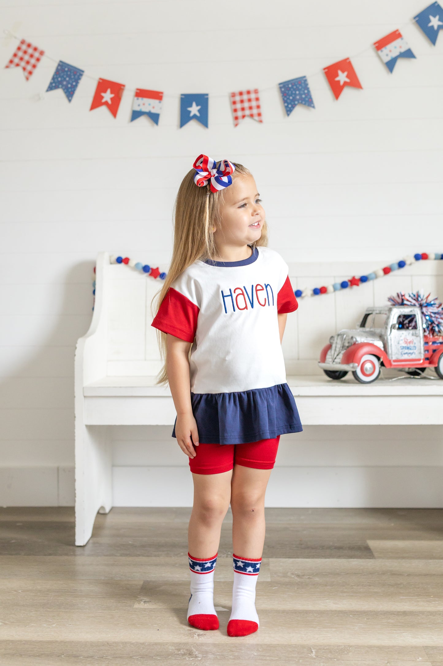 Custom Embroidered 4th of July Colorblock Peplum Set