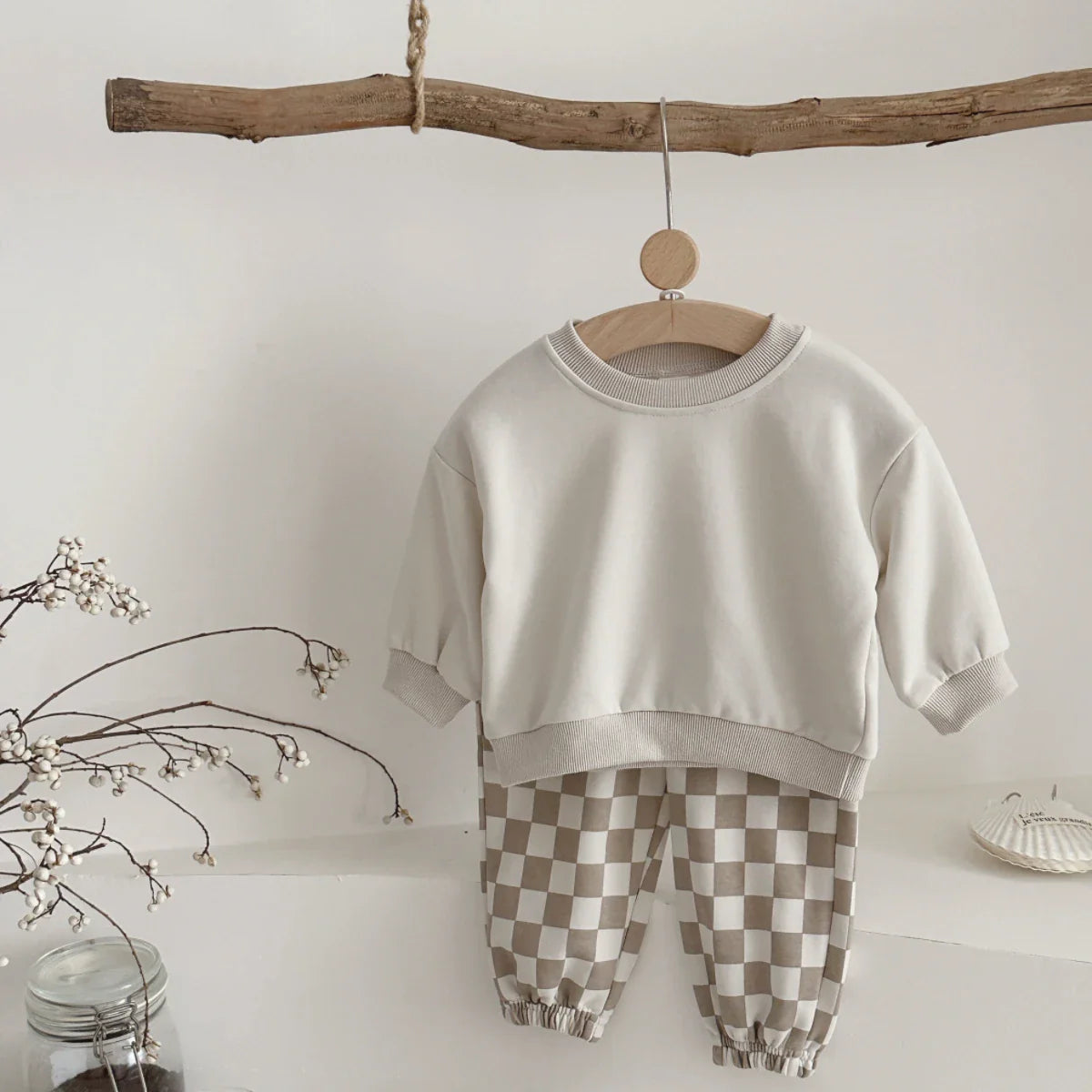 Checkered Pants Sweater Set