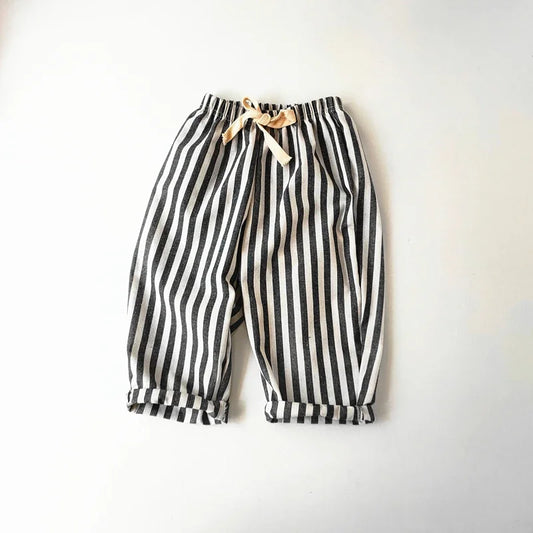 Neutral Striped Linen Cotton Pants